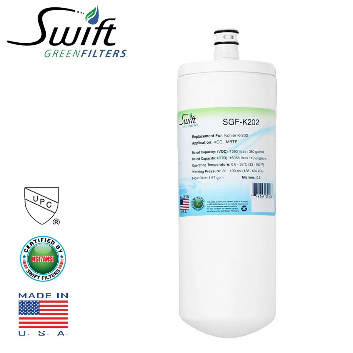 Swift Green Swift Green SGF-K201 water filtration 0.5 micron NSF 42 1 pack — product photo