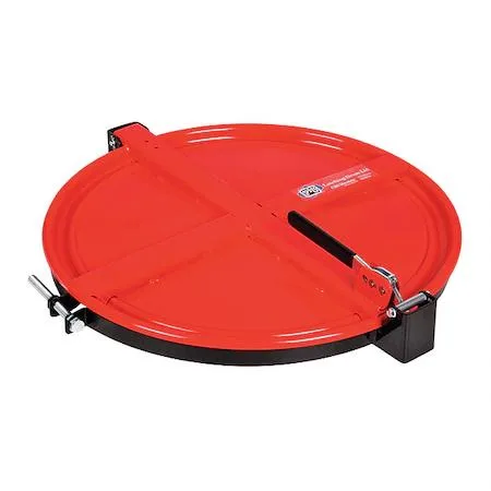 Red steel latching drum lid with center opening