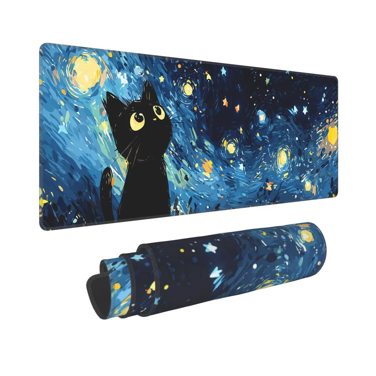  Leogi Starry Night Cat Gaming Mousepad 31.5x12in — product photo