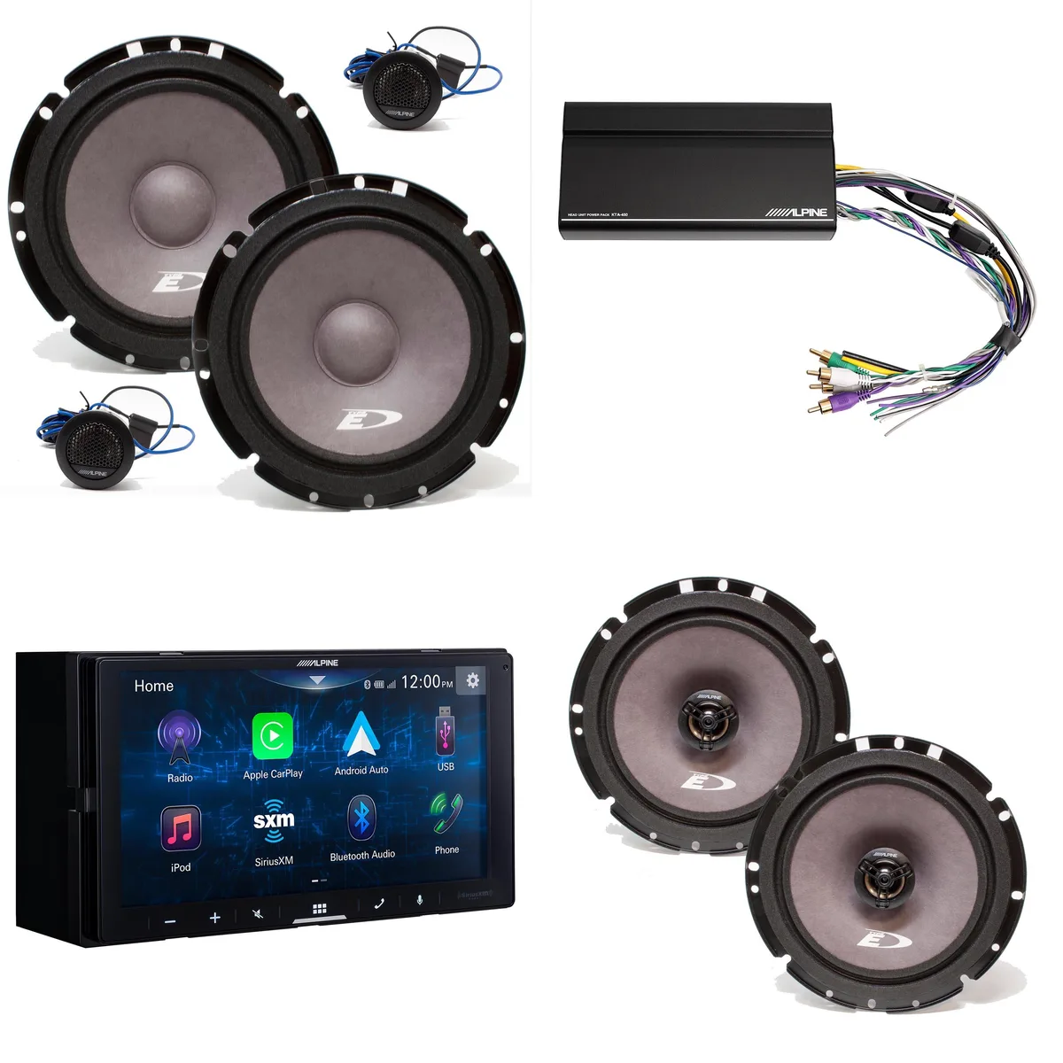 Alpine Alpine iLX-W670-S bundle with SXE-1751S, SXE-1726S, KTA-450 car amplifier — product photo