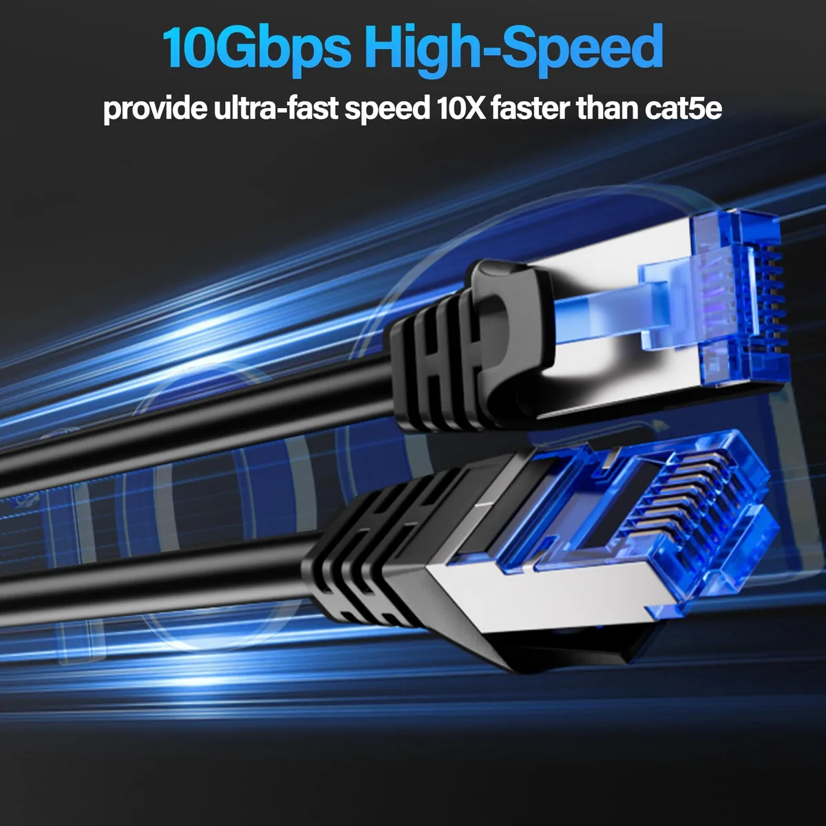  TuokaJu Cat6A Shielded Ethernet Cable 100 ft 28AWG Slim Black — product photo