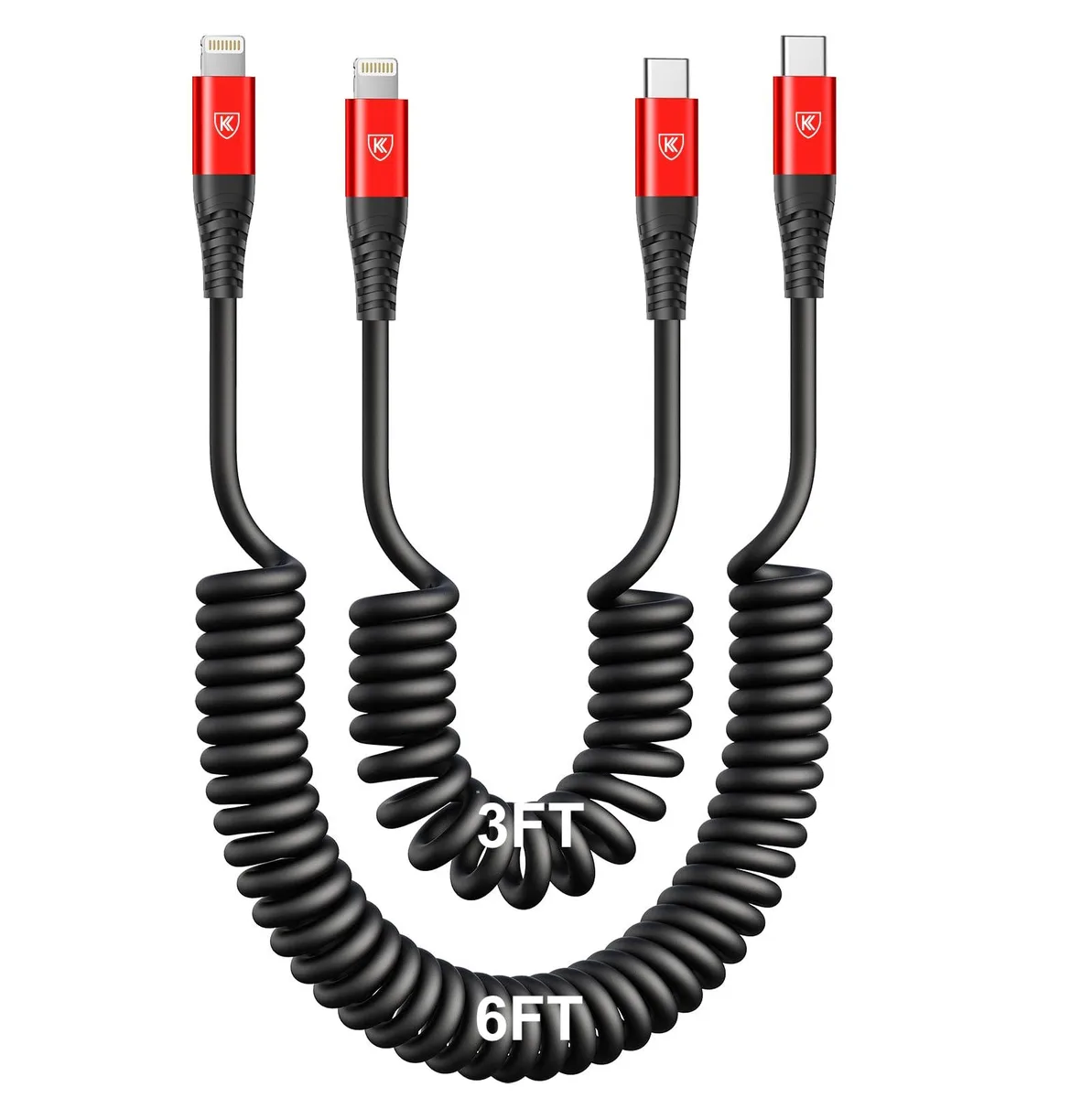 KEHIPI KEHIPI USB-C to Lightning Coiled Cable 2-Pack Red — product photo