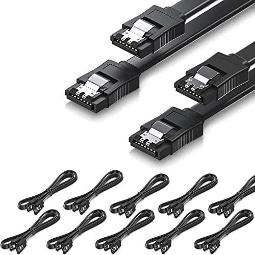 Ten black SATA cables with straight locking connectors, 16 inches each