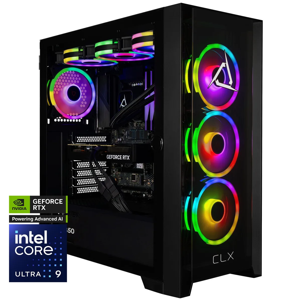 CLX Gaming CLX Gaming TGMSETRTU5102BM gaming PC Intel Core Ultra 9 285K 64GB DDR5 RTX 5080 16GB 2TB NVMe 4TB HDD — product photo