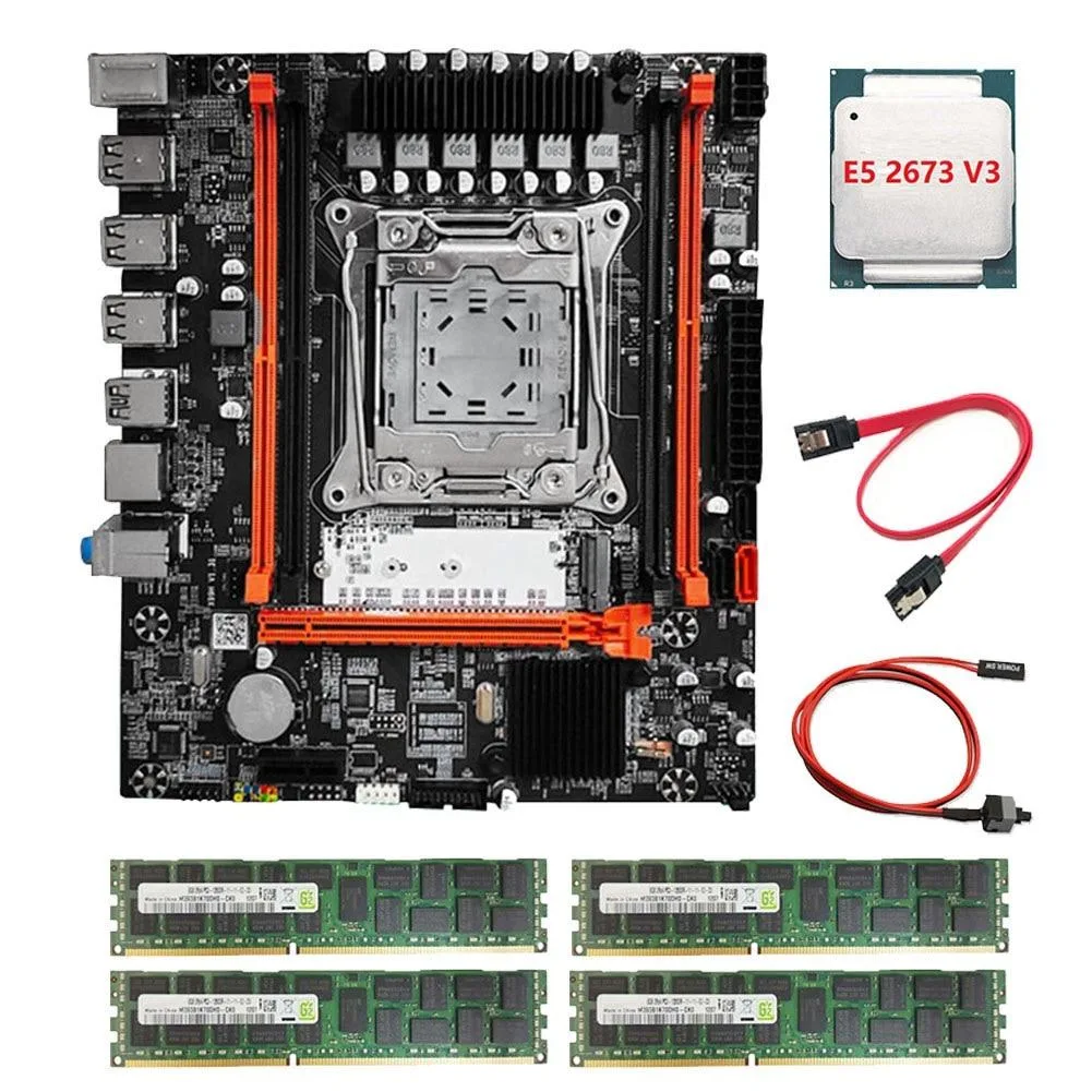 YINGHUA YINGHUA X99 server motherboard with E5-2673 V3 CPU and 4×4 GB DDR3 — product photo
