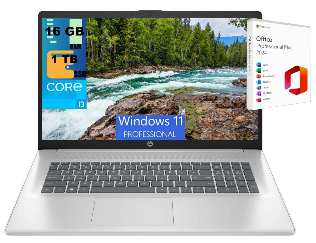 HP HP 17 laptop Intel Core i3-1215U 16GB 1TB SSD 17.3" FHD Silver Windows 11 Pro — product photo