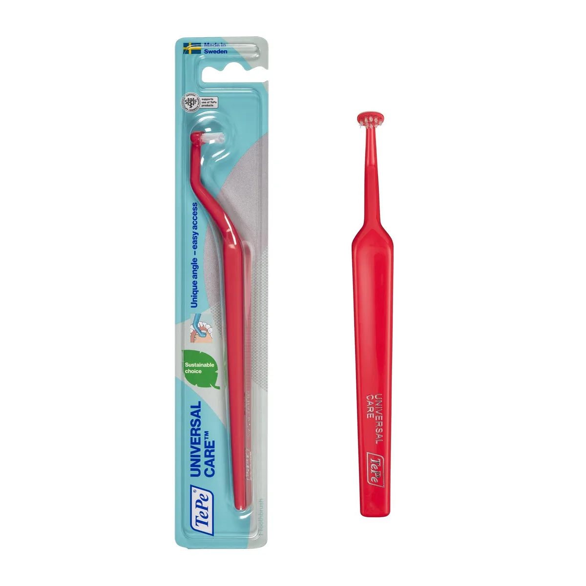 White angled interdental brush with small head and medium bristles
