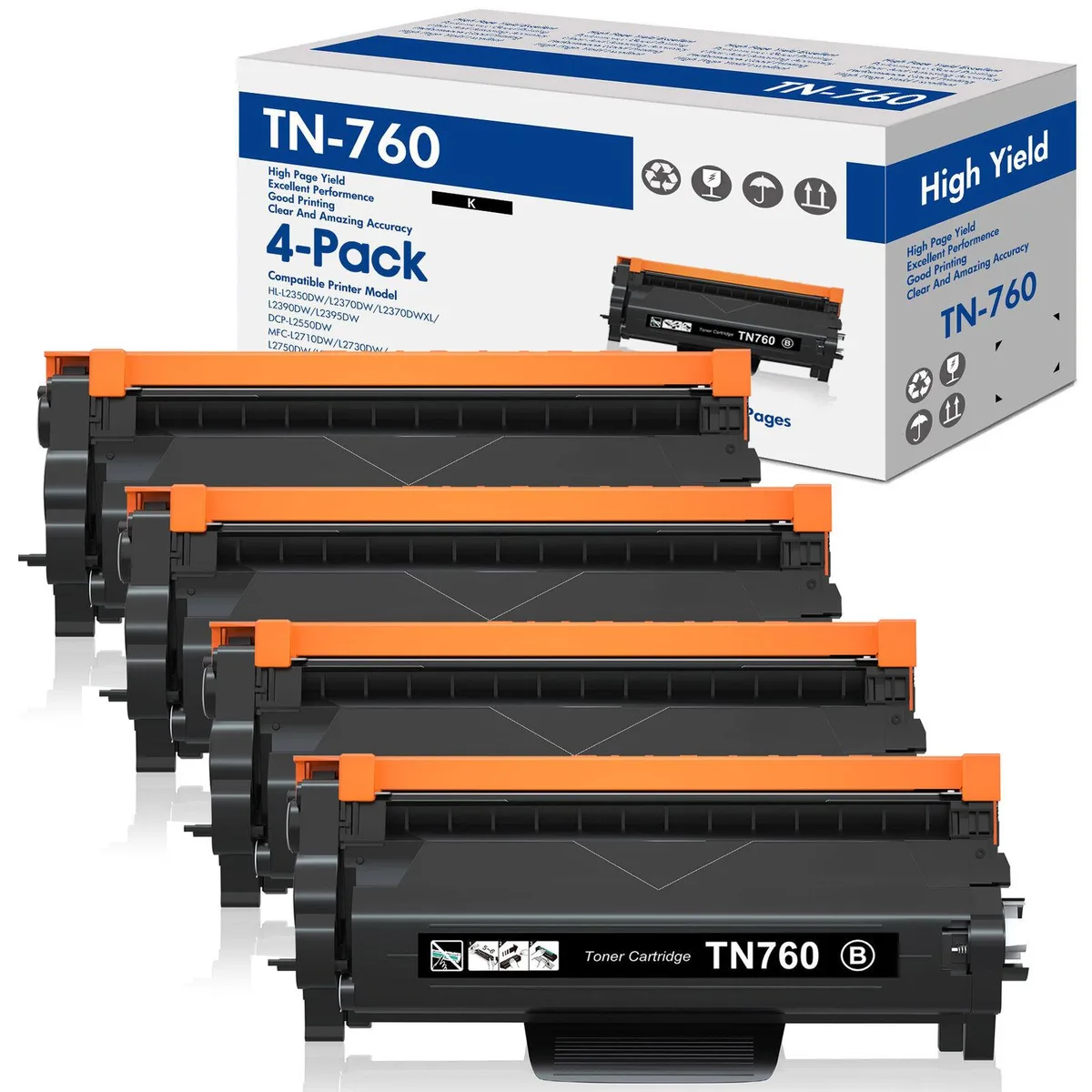 V4ink V4ink TN760 TN730 4-pack black toner cartridges 3000 pages — product photo