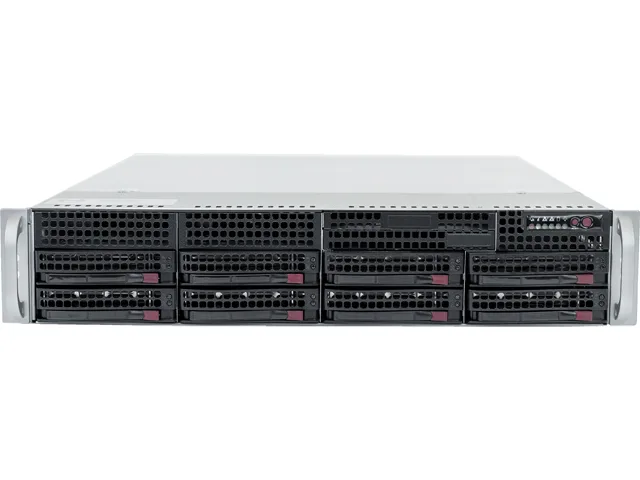 Silver 2U rackmount server chassis with eight front drive bays