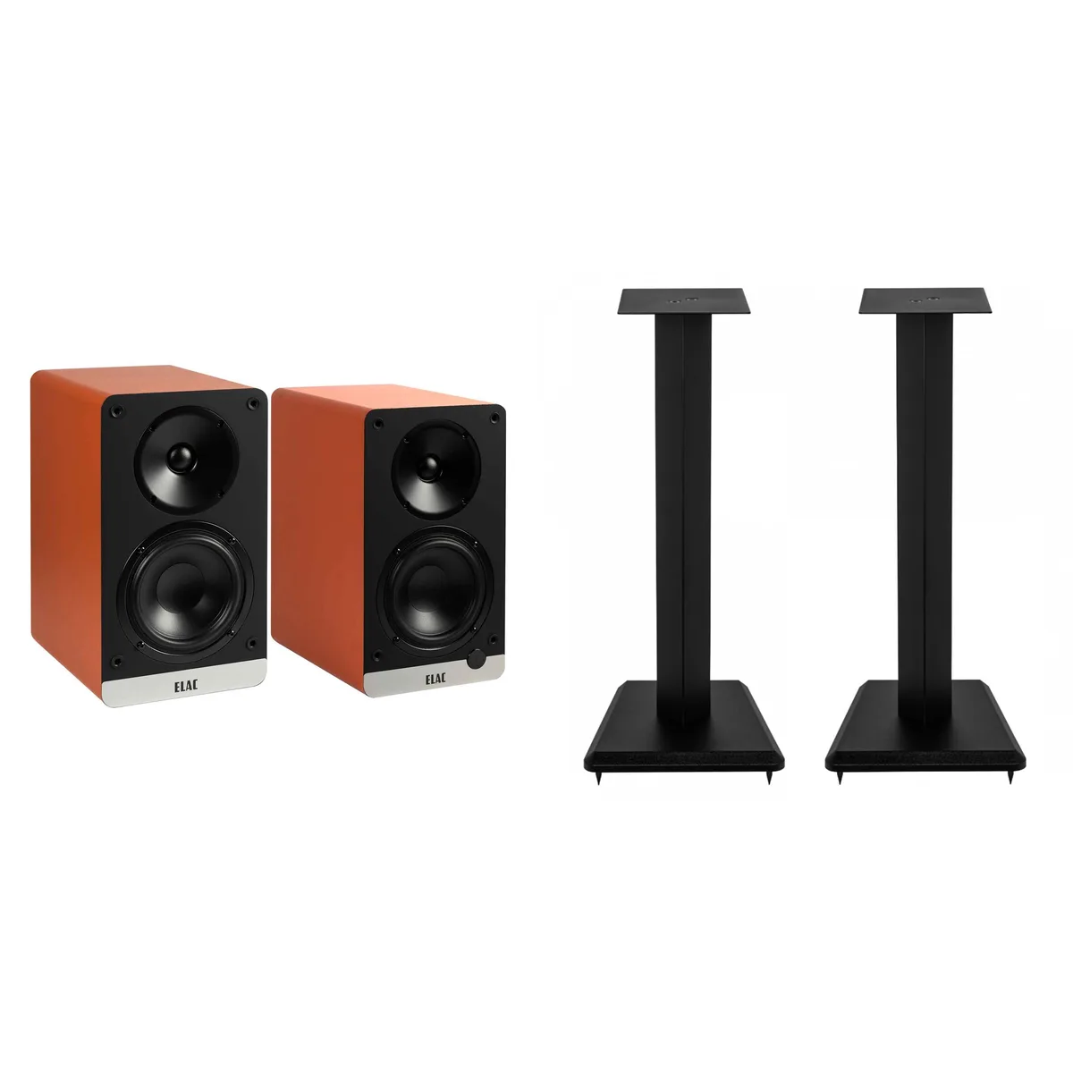 Elac Elac DCB41-OR Debut ConneX 4.5" Powered Speakers Orange with LS10-B 23" Stands — product photo