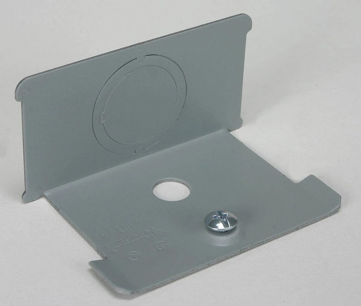 Gray steel blank end coupling with screw-on mounting and knockout openings
