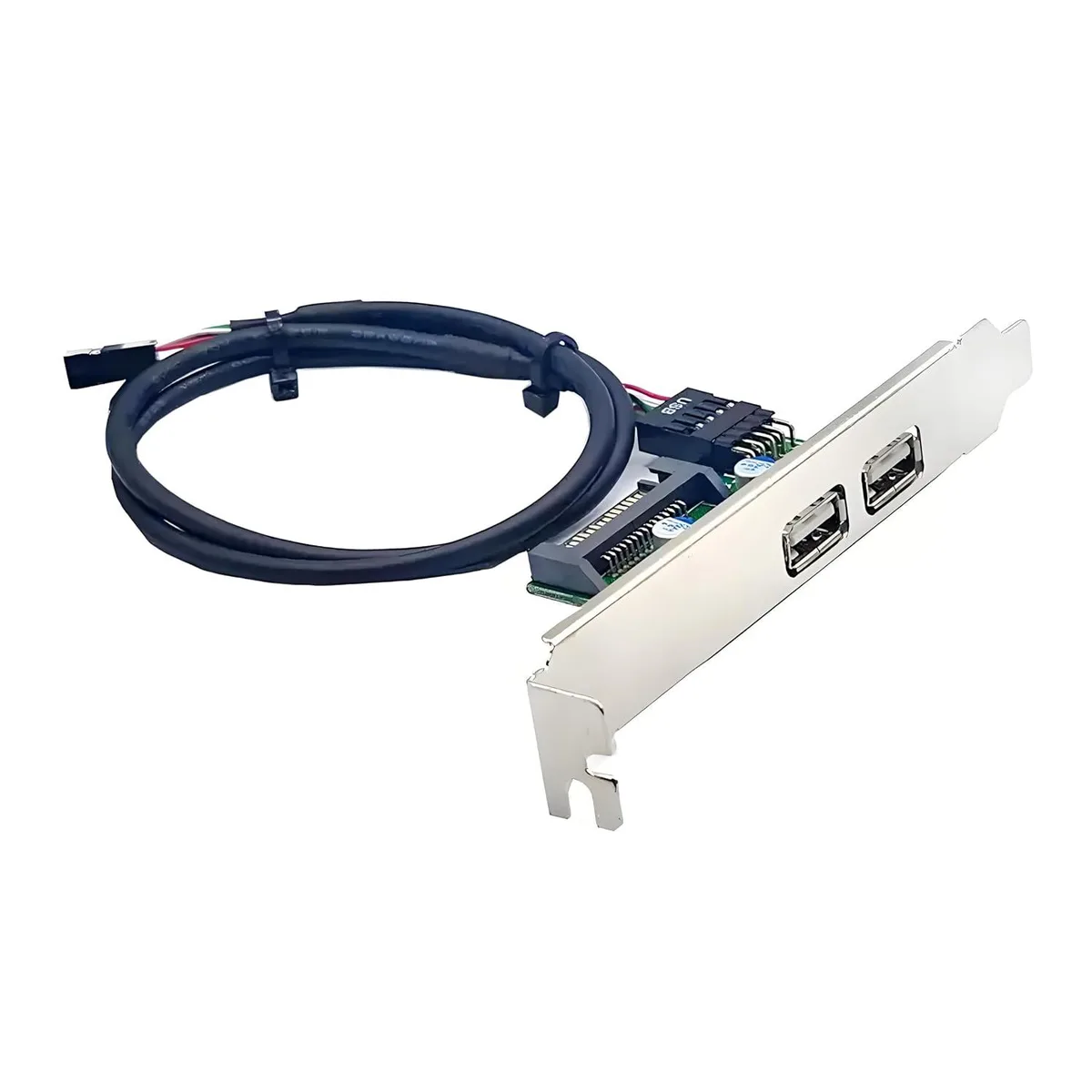 Fervit Fervit Dual USB 2.0 Internal Panel to 9-Pin Motherboard Cable with SATA Power 12cm Bracket — product photo