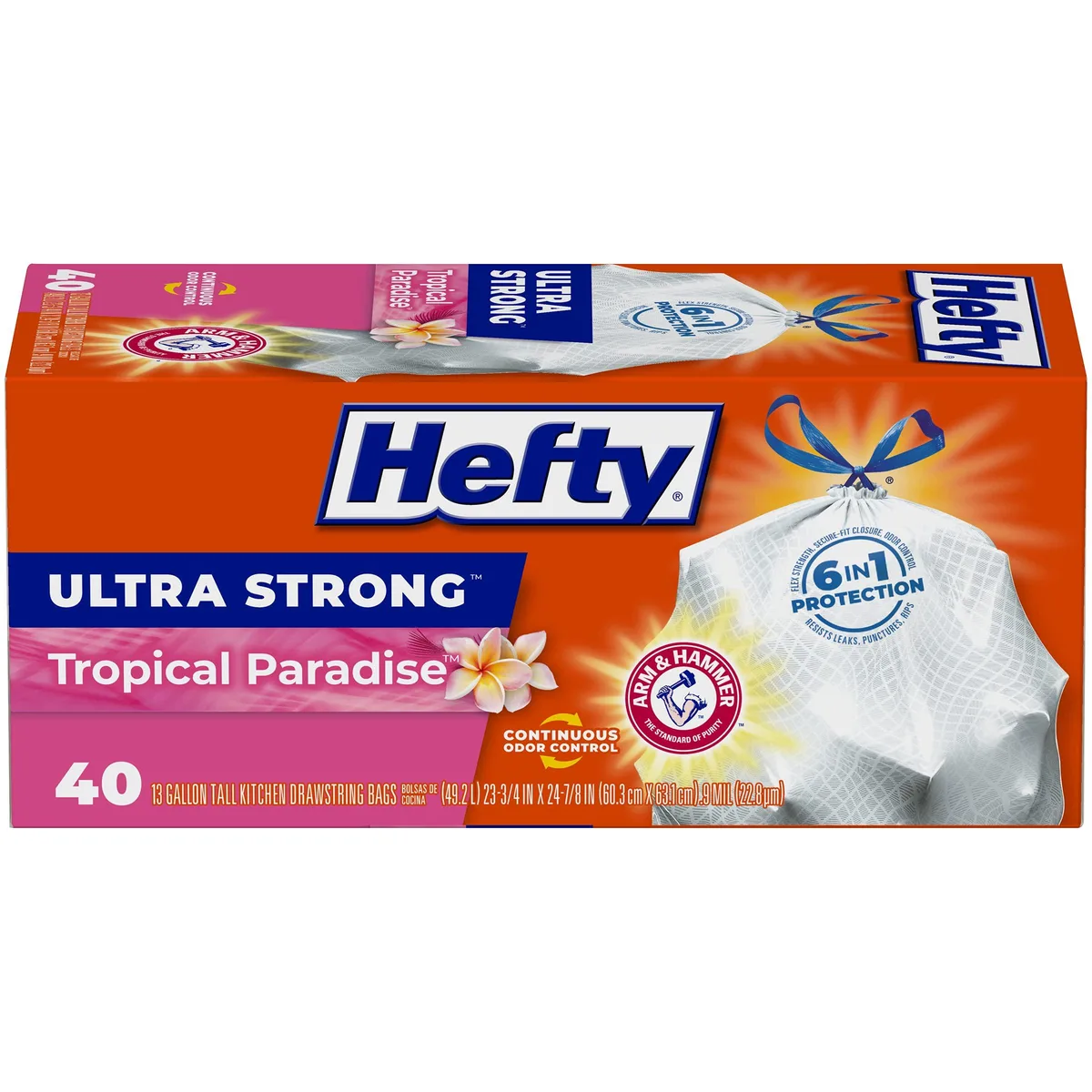  Hefty Ultra Strong Tall Kitchen Trash Bags Tropical Paradise Scent 13 Gallon 40 Count — product photo