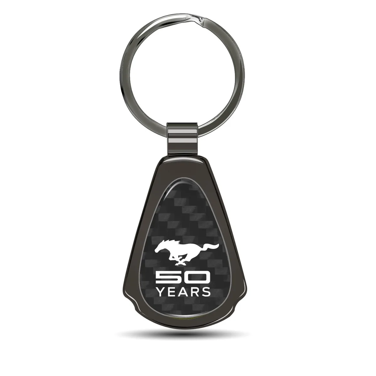 iPick Image, LLC iPick Image, LLC Ford Mustang 50 Years Real Black Carbon Fiber Gunmetal Black Metal Teardrop Key Chain — product photo