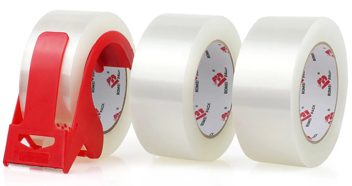  BOMEI PACK Clear Packing Tape 3 Rolls 110 Yards 2.4 mil with Dispenser — product photo