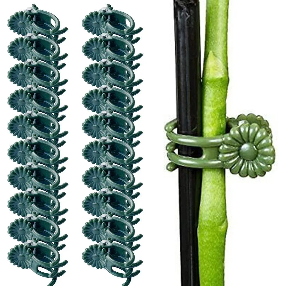 Small green plastic plant clips, 1.8 by 1.5 cm, pack of 50 or 100