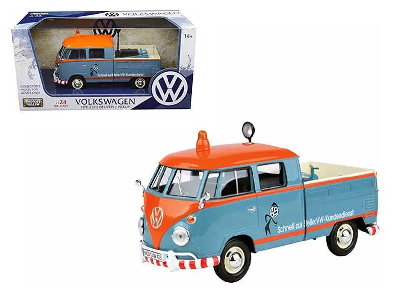MOTORMAX MOTORMAX Volkswagen Type 2 T1 Delivery Pickup Blue Orange VW-Kundendienst 1/24 Diecast — product photo