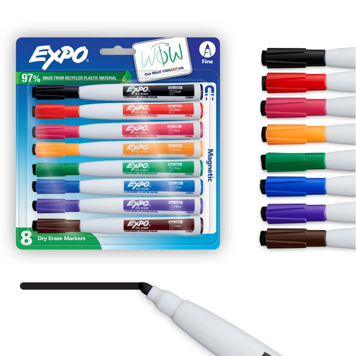  EXPO Magnetic Dry Erase Markers Built-In Eraser Fine Tip Assorted 8 Count — product photo