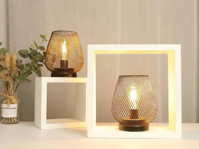 JHY DESIGN JHY DESIGN Set of 2 Metal Cage LED Lantern Battery Powered Antique Bronze 5.6x5.6x6.7 — product photo