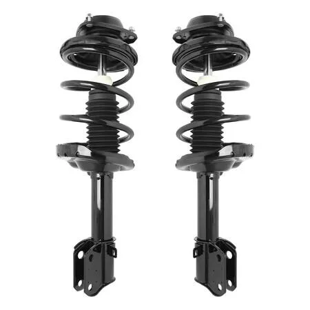 Two silver front strut assemblies with black coil springs and top mounts