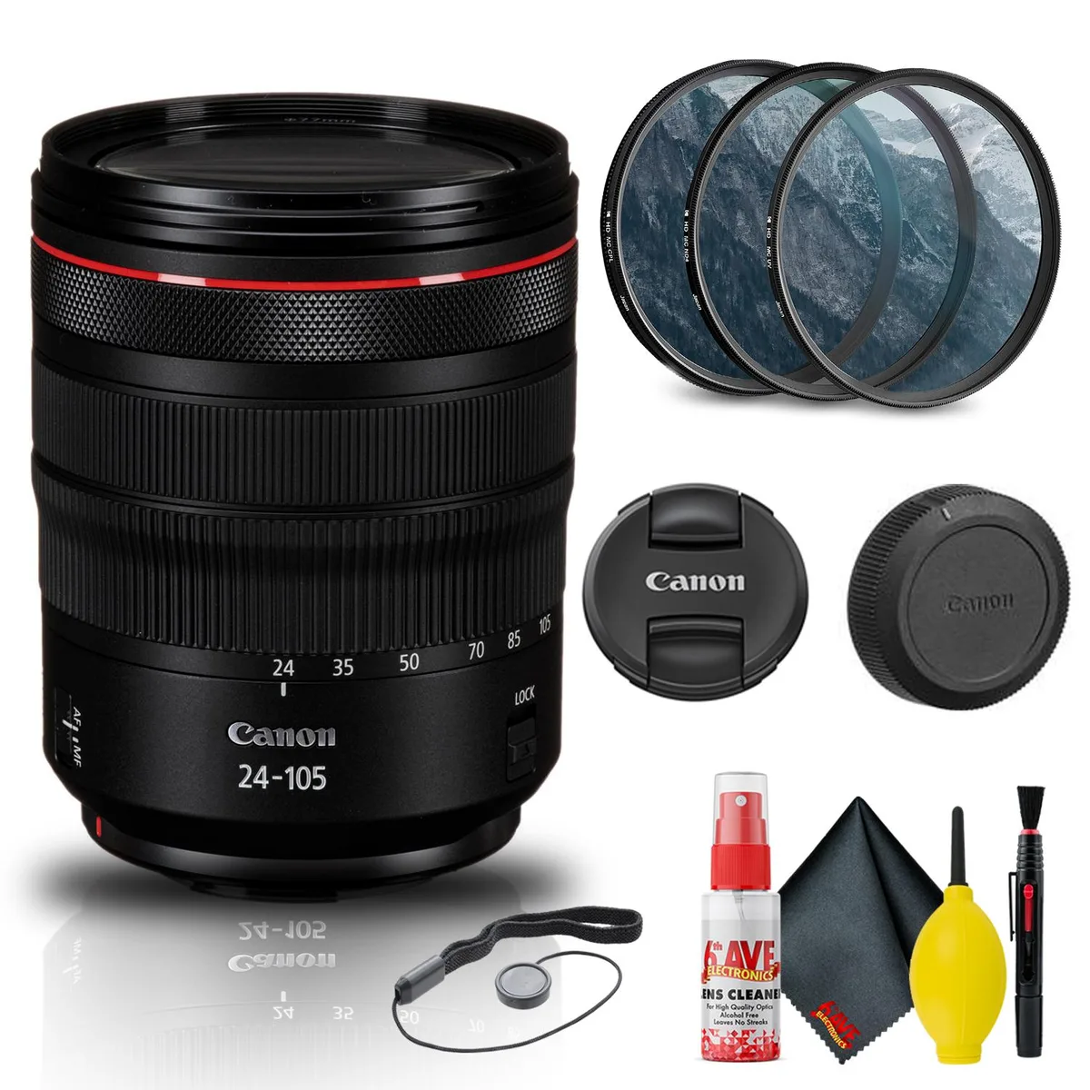 Canon Canon RF 24-105mm f/4L IS USM Lens + Filter Kit + Cap Keeper Bundle — product photo