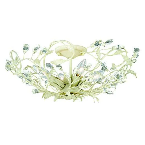 Crystal cream semi-flush ceiling light with vintage vine detailing, nineteen inches wide