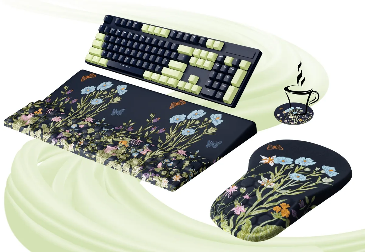  Ospelelf Ergonomic Mouse Pad &amp; Keyboard Wrist Rest Set Moonlit Blossoms — product photo