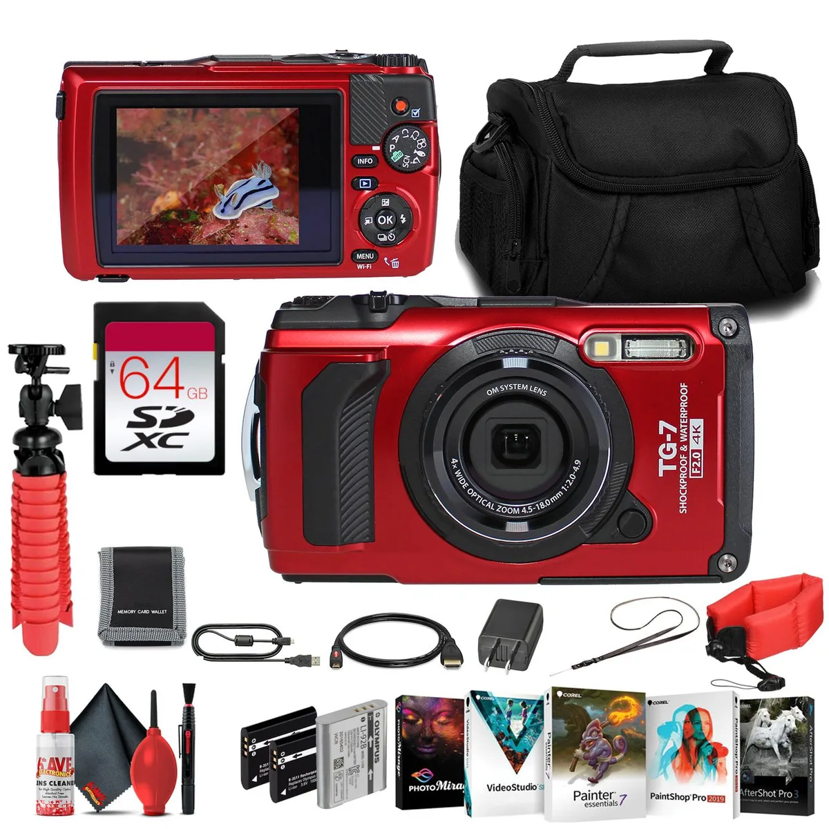 Olympus America Inc. Olympus America Inc. TG-7 Red Camera Kit 12MP 64GB 2 Batteries — product photo