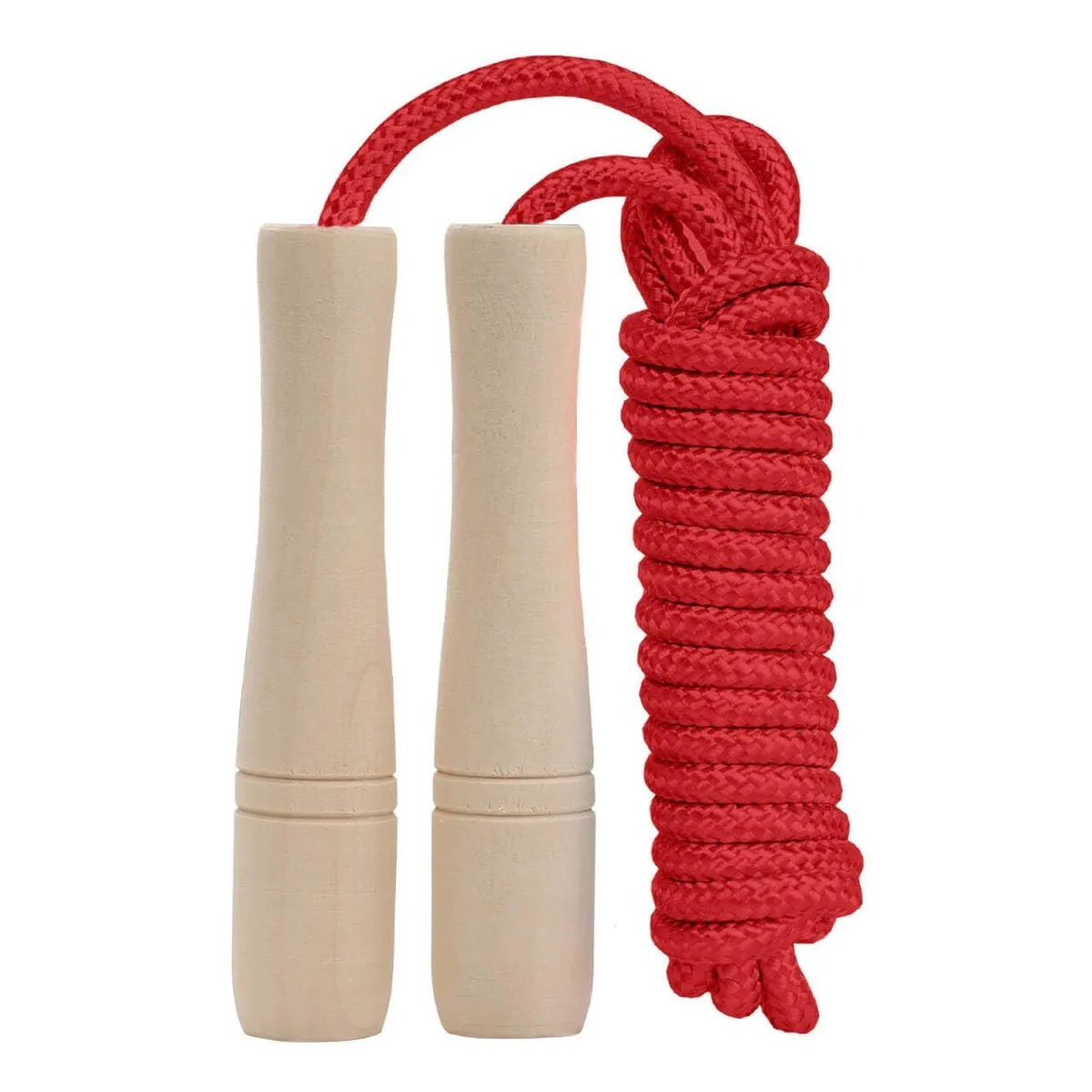 Red cotton skipping rope 8.5ft with smooth wooden handles