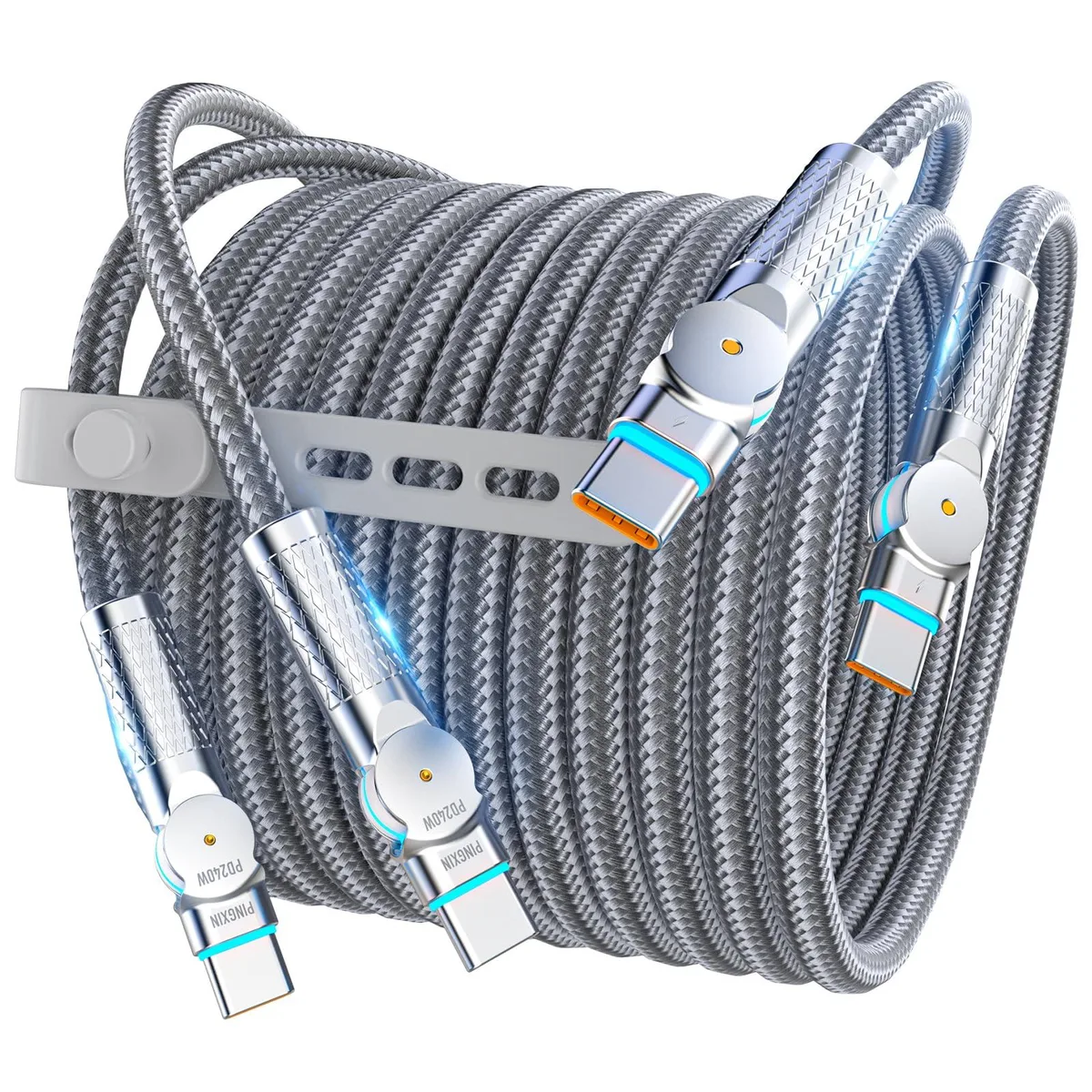  Pinxin USB C to USB C Cable 10ft 240W 2-Pack Braided 180° Rotating Type C Charging Cable Light Grey — product photo