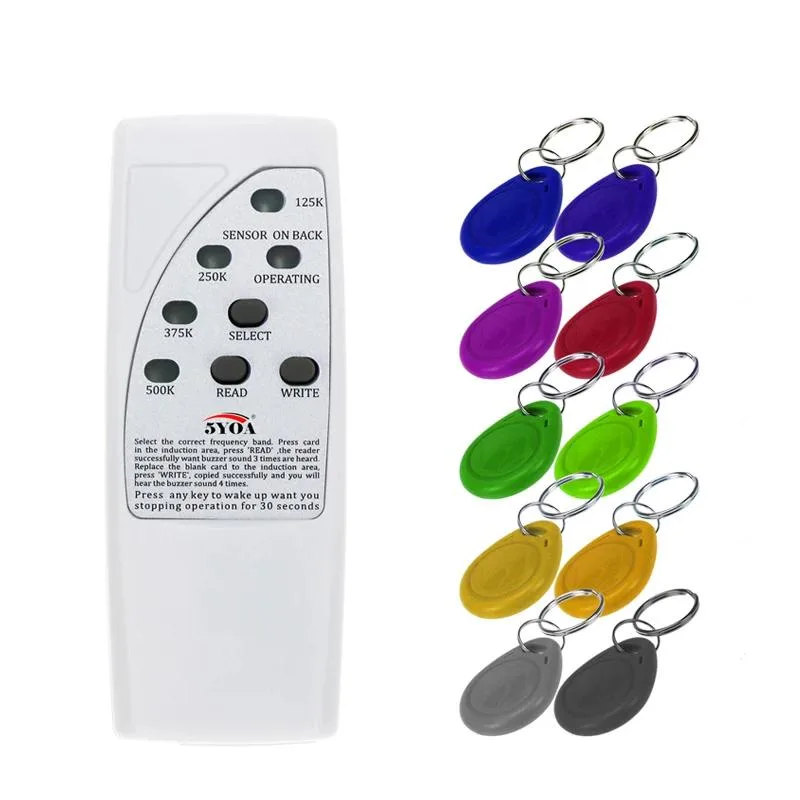 Handheld RFID duplicator with ten key cards and indicator light