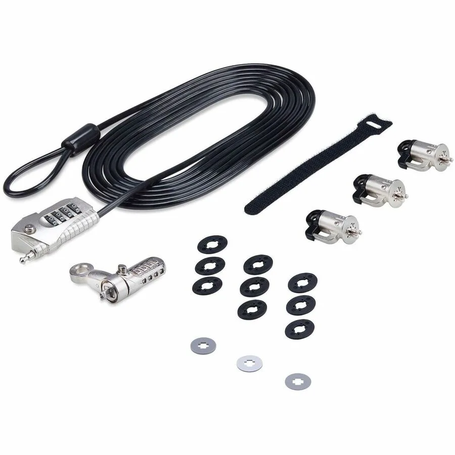 StarTech K-Slot security lock kit with 10ft steel cable and combination lock heads