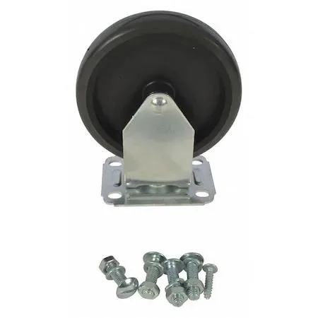 Gray rigid caster with polypropylene wheel and steel frame five inches overall depth