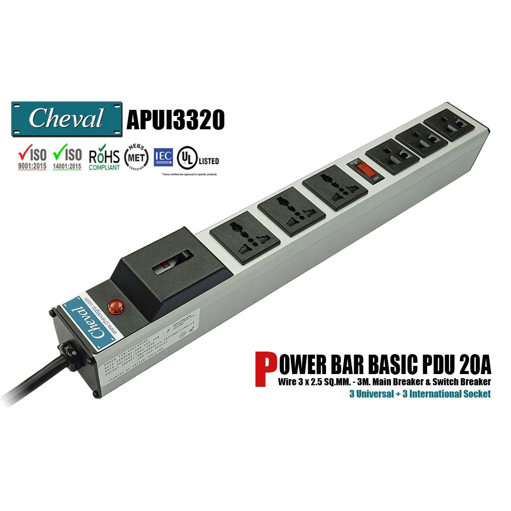 Cheval Electronic Enclosure Co.,Ltd Cheval Arion Power Bar Basic PDU 20A 3 Universal 3 International 110VAC 11ft — product photo