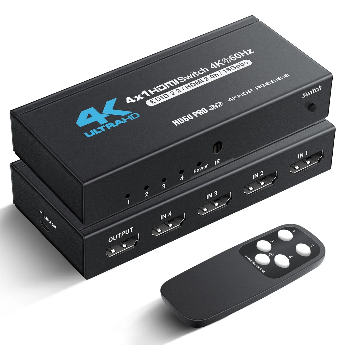 BUCIER BUCIER HDMI Switch 4 in 1 Out 4K 60Hz IR Remote — product photo
