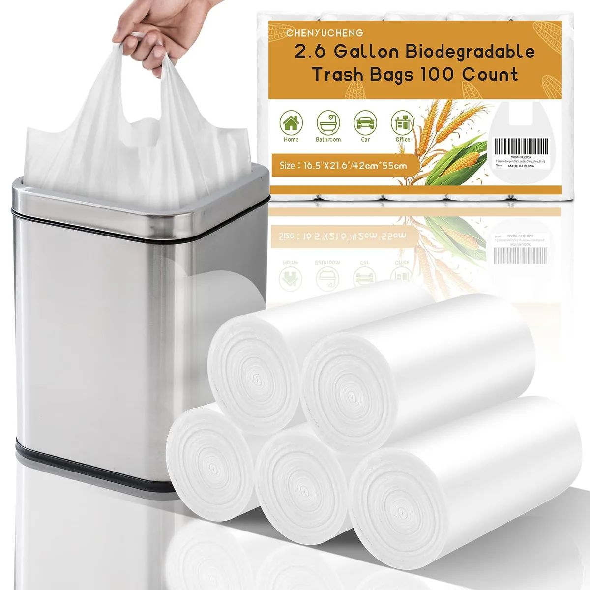  Chenyucheng 2.6 Gallon Small Trash Bags With Handle 100 Count — product photo