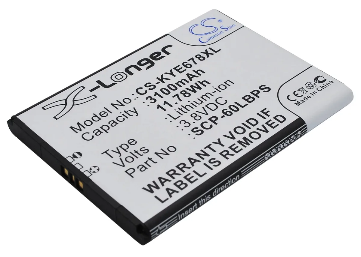 Rectangular black battery pack with label and connector