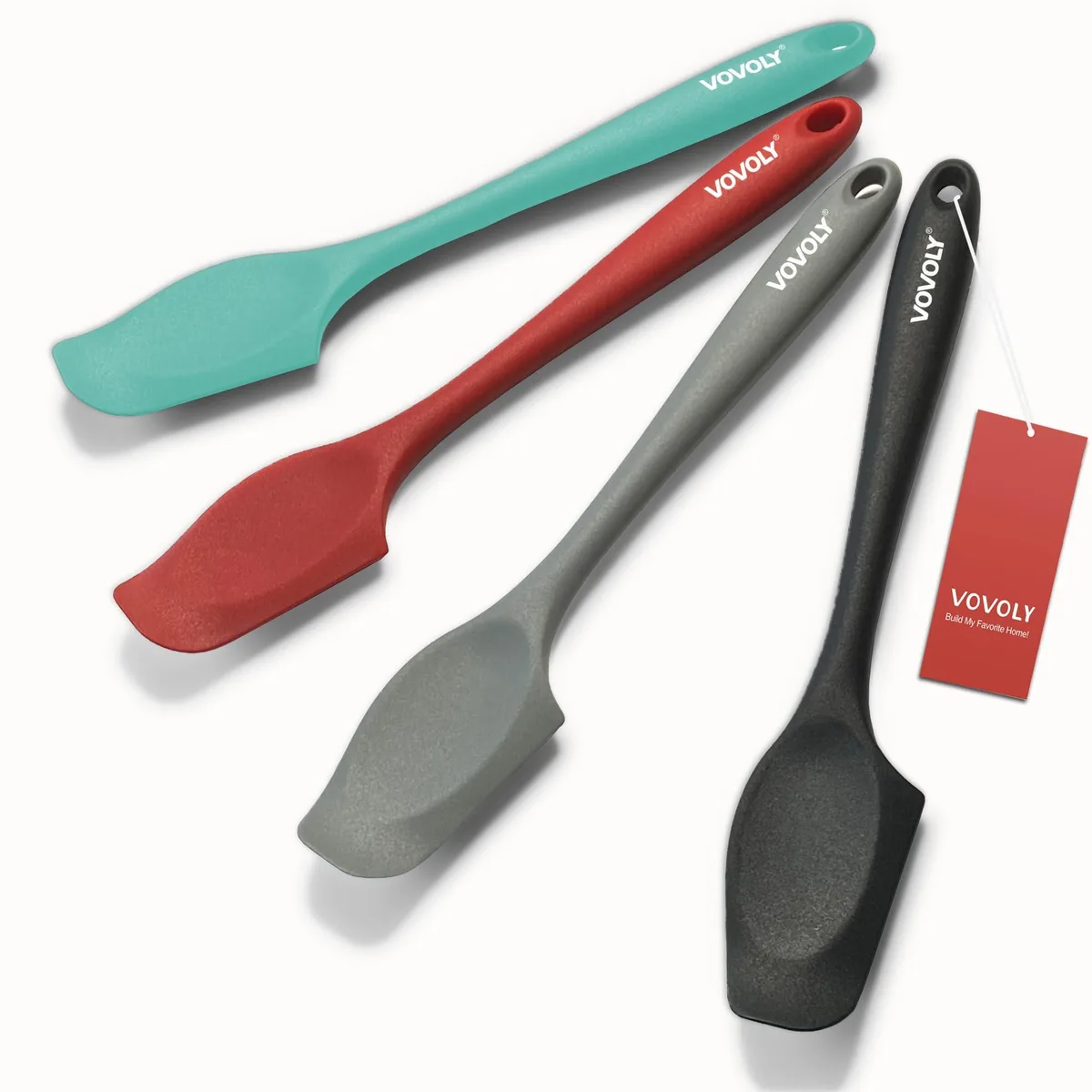Four 8.2-inch silicone mini spatulas in assorted colours with upturned tips and seamless one-piece design