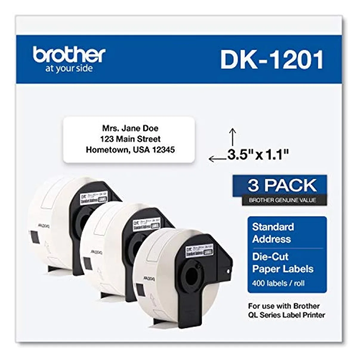Brother Brother RNAB07822VSY7 DK-1201 die-cut address labels 400 per roll scanner supply — product photo