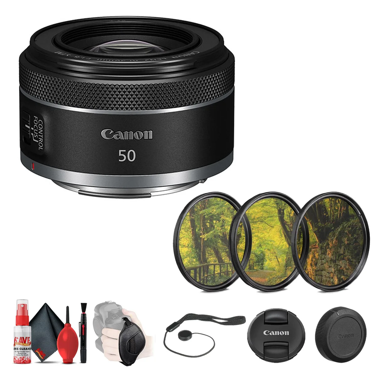 Canon Canon RF 50mm f/1.8 STM Lens + 3-Piece Filter Set + Accessories — product photo