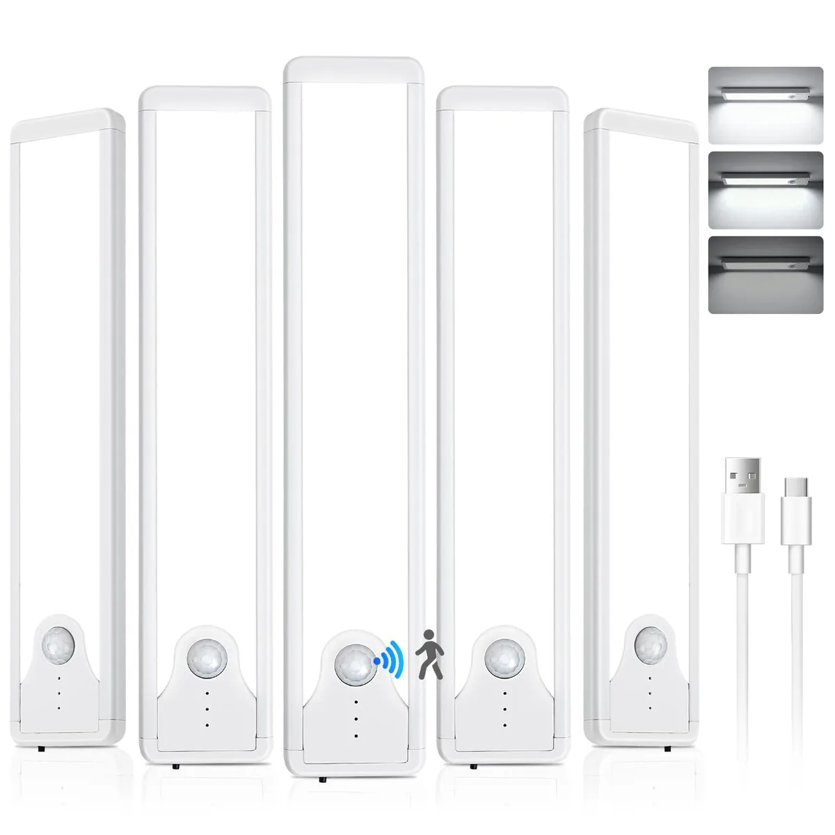 Five white 8-inch LED bars with clear prismatic covers and magnetic mounting plates