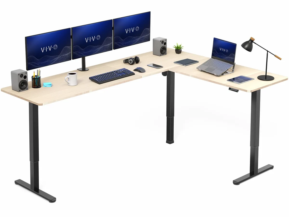 VIVO VIVO Light Wood/Black Electric Corner Desk 84" x 63 — product photo