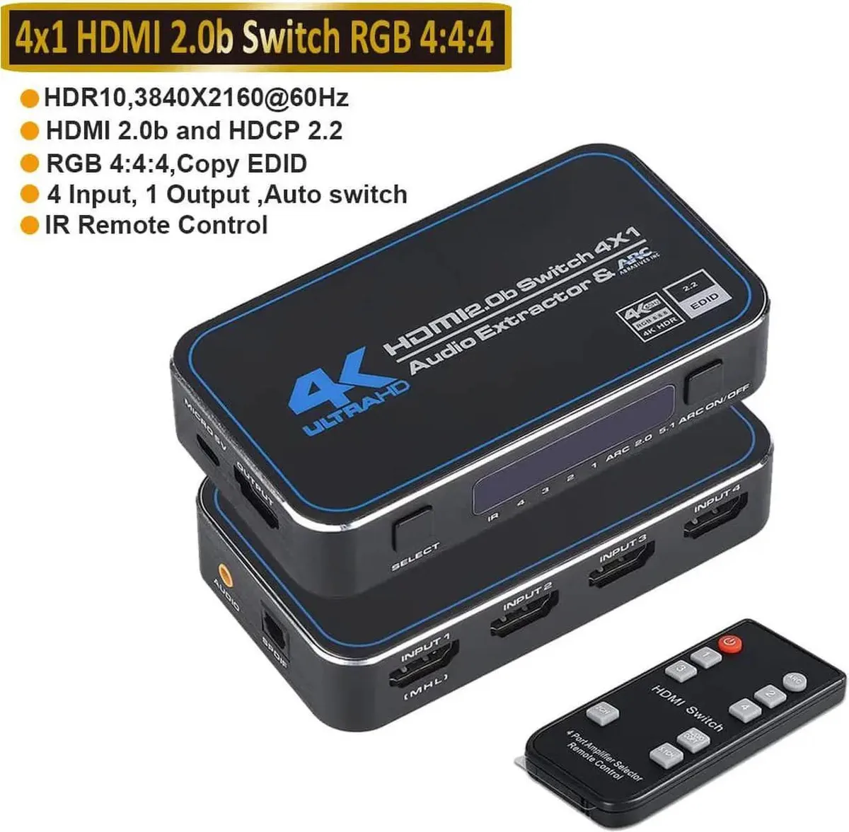 Vszerda Vszerda HDMI Switch Audio Extractor 4K 60Hz 4 in 1 Out Optical 3.5mm Stereo Out - OZQ4 — product photo