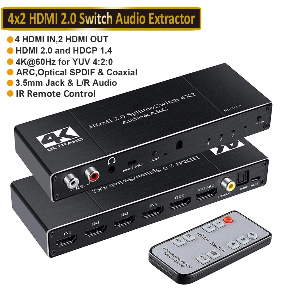 LUOM LUOM OZQ10 4x2 HDMI Switch Audio Extractor 4K@60Hz — product photo