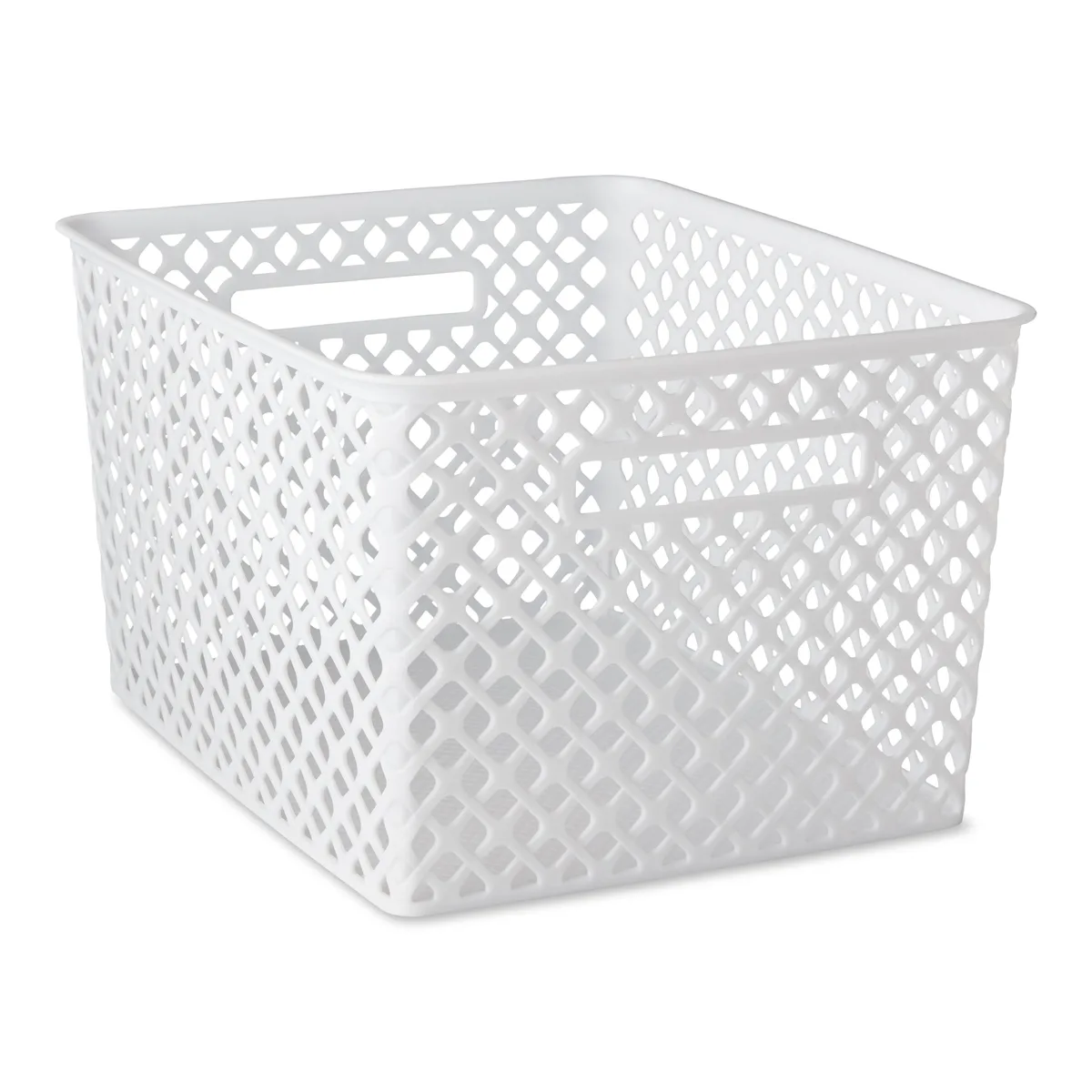 Mainstays Mainstays Large Decorative Plastic Storage Basket 14.7 x 12 x 8.5 in White — product photo