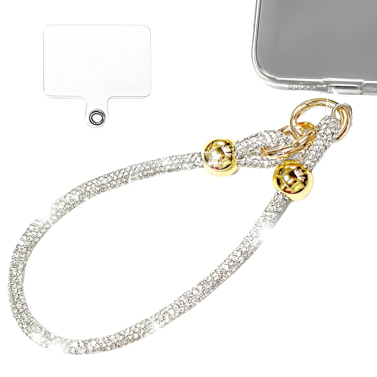  CCSmall SJL Rhinestone Phone Charm Wrist Strap Detachable Diamond HL Silver — product photo