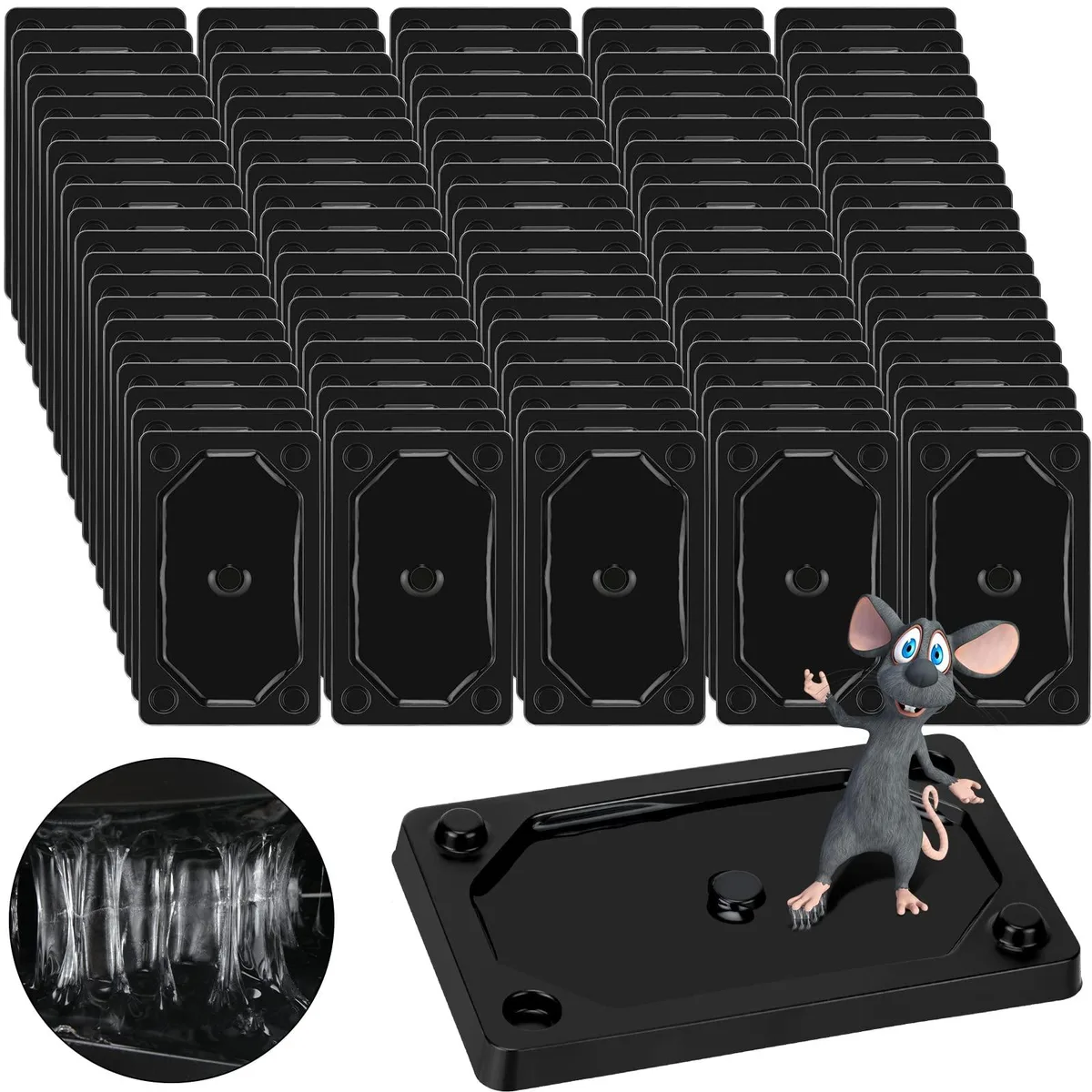 Pack of 64 rectangular plastic glue traps, each 3 by 5 inches, stacked together