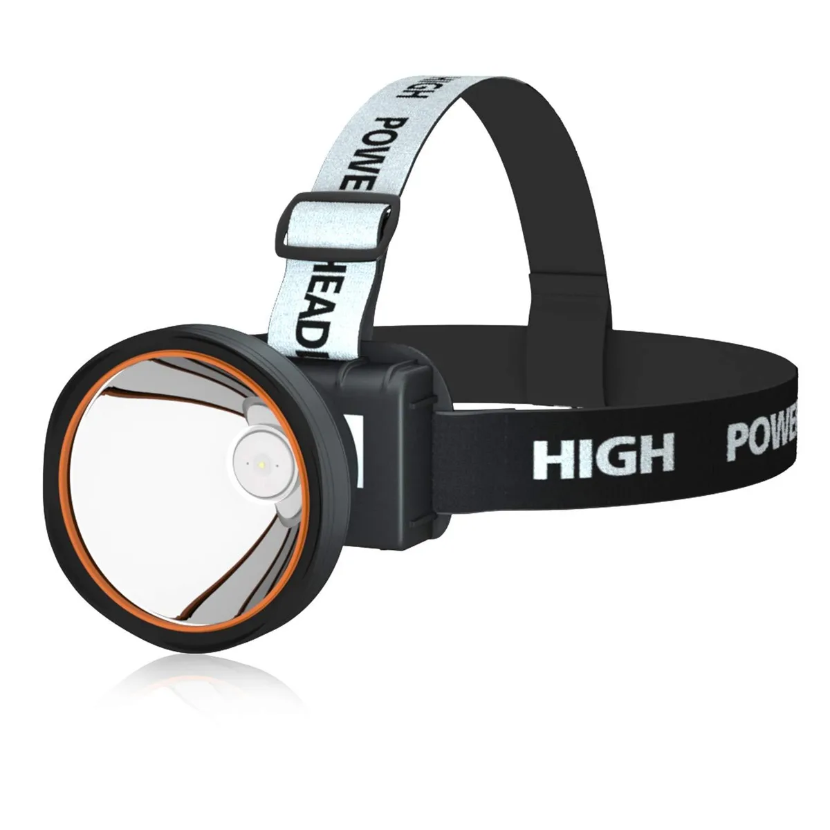 Black rectangular headlamp with adjustable tilt and elastic headband