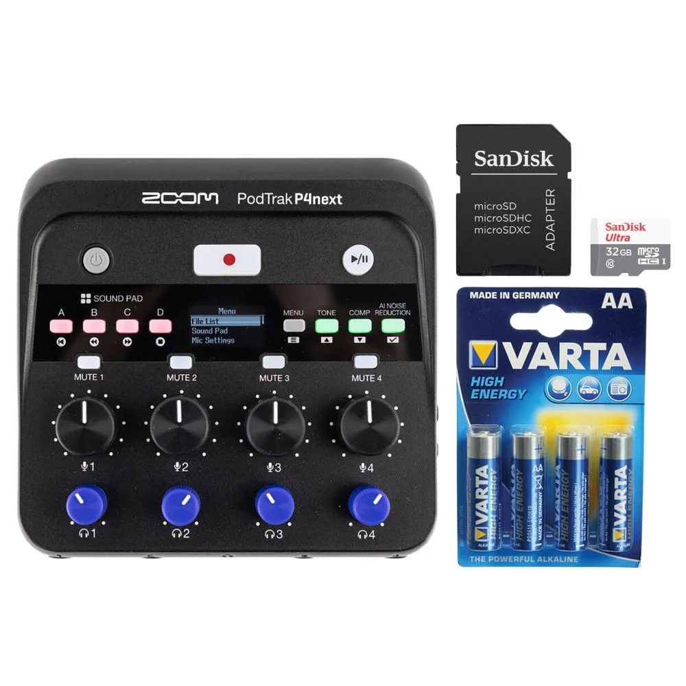 Zoom Zoom PodTrak P4next Bundle with 32GB microSD and 1.5V AA Batteries — product photo