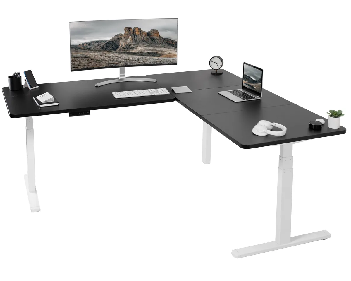 VIVO VIVO Electric Corner Desk 77" x 71" Black/White 3-Motor — product photo